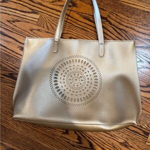 Neiman Marcus Gold Metallic Laser-Cut Medallion Tote